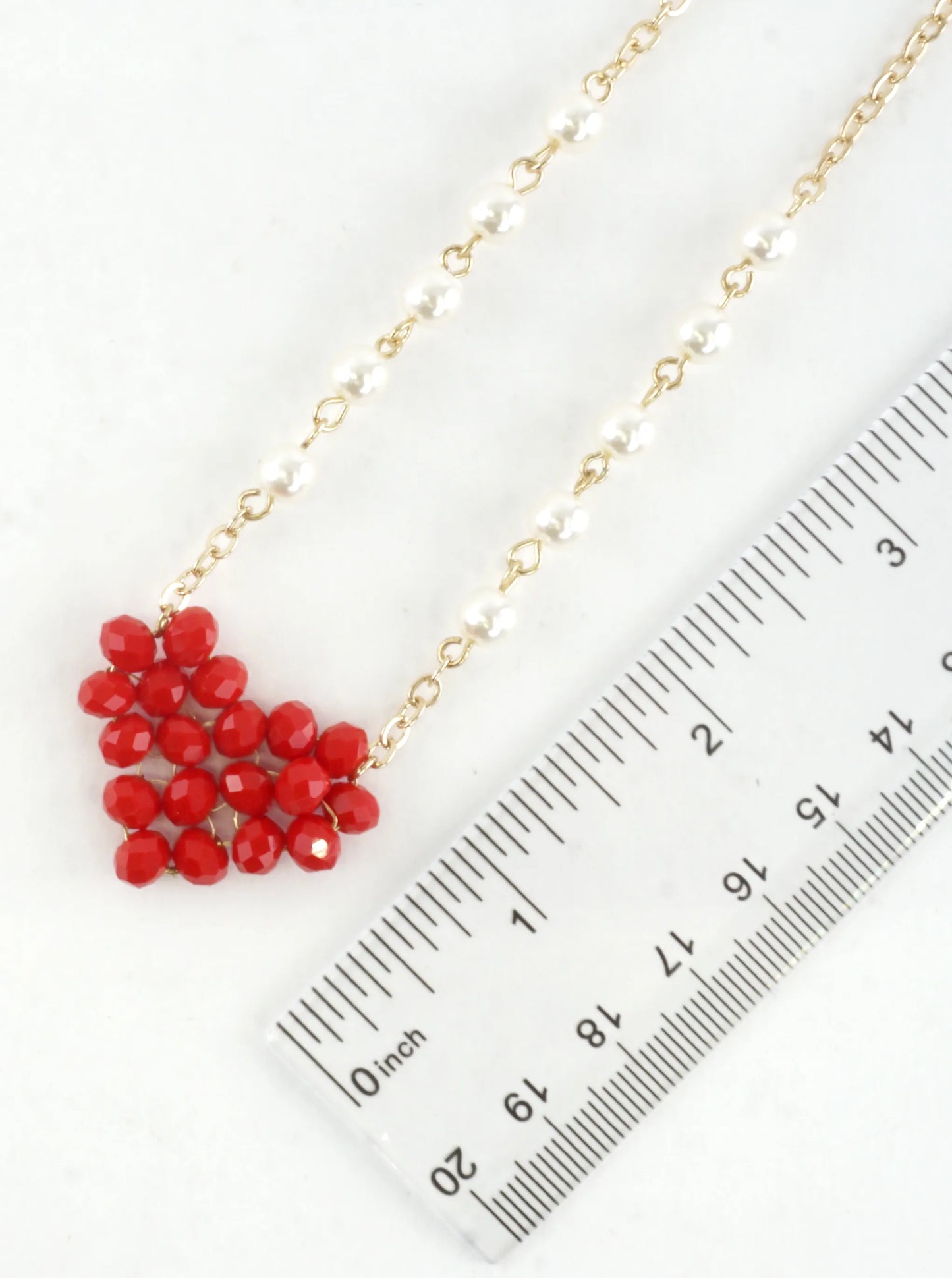 Glass Beaded Heart Pearl Chain Necklace
