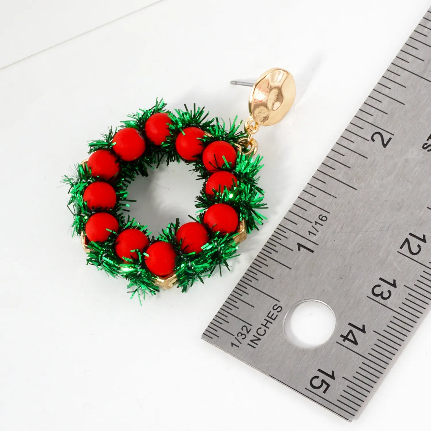 Glass Beaded Hexagon Christmas Wreath Dangle Earrings