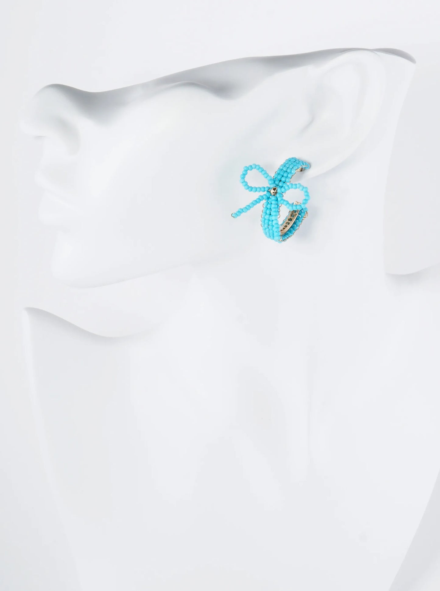 Glass Beaded Ribbon Bow Accent 25mm Open Hoop Earrings
