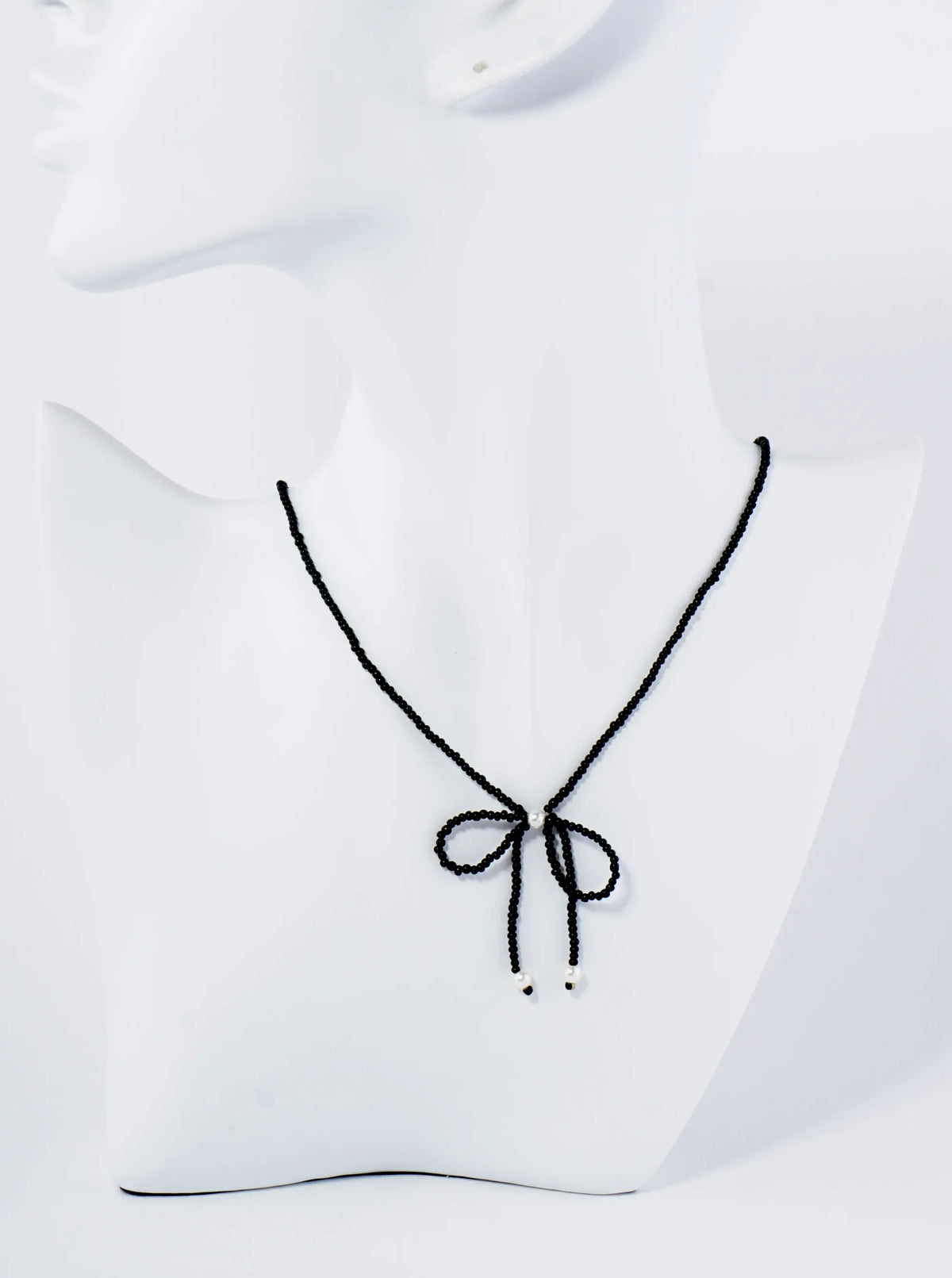 Glass Beaded Ribbon Bow Pendant 16 Inch Necklace