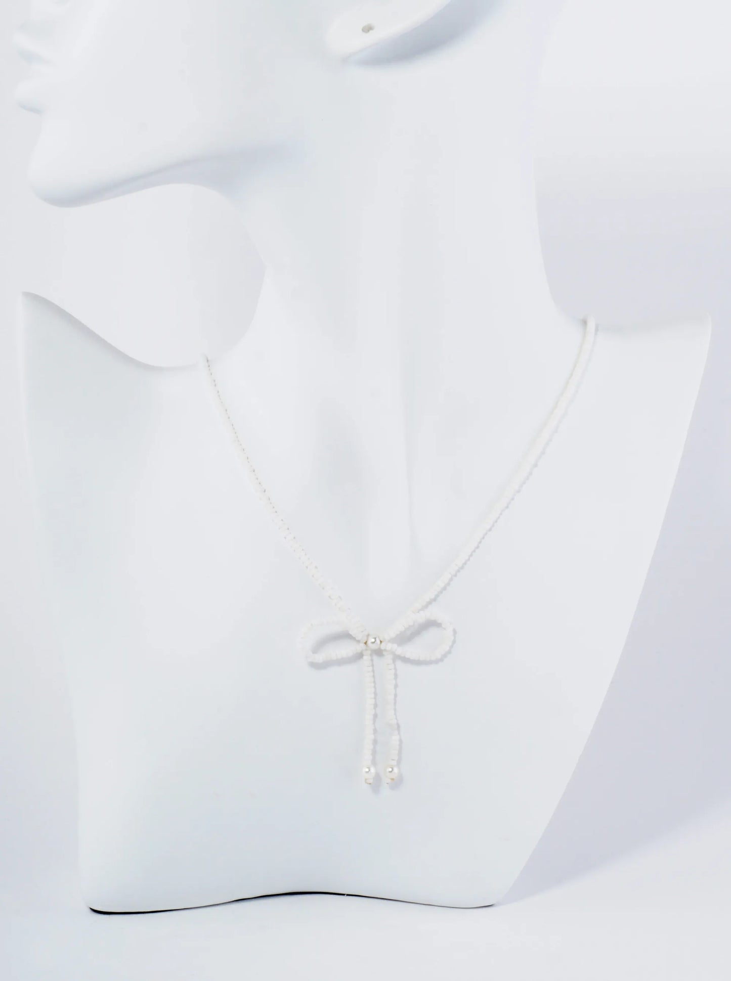 Glass Beaded Ribbon Bow Pendant 16 Inch Necklace
