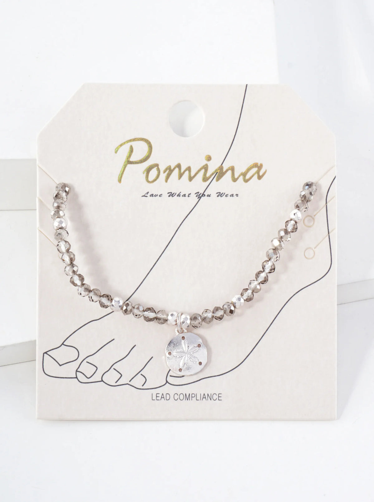 Glass-Beaded Sand-Dollar Charm Stretch Anklet