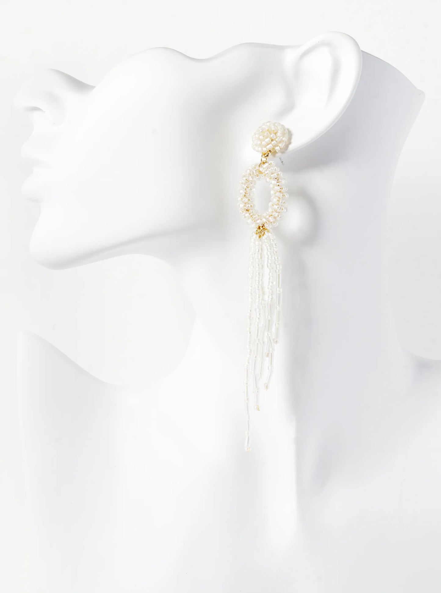 Glass Beaded Tassel Drop Statement Earrings