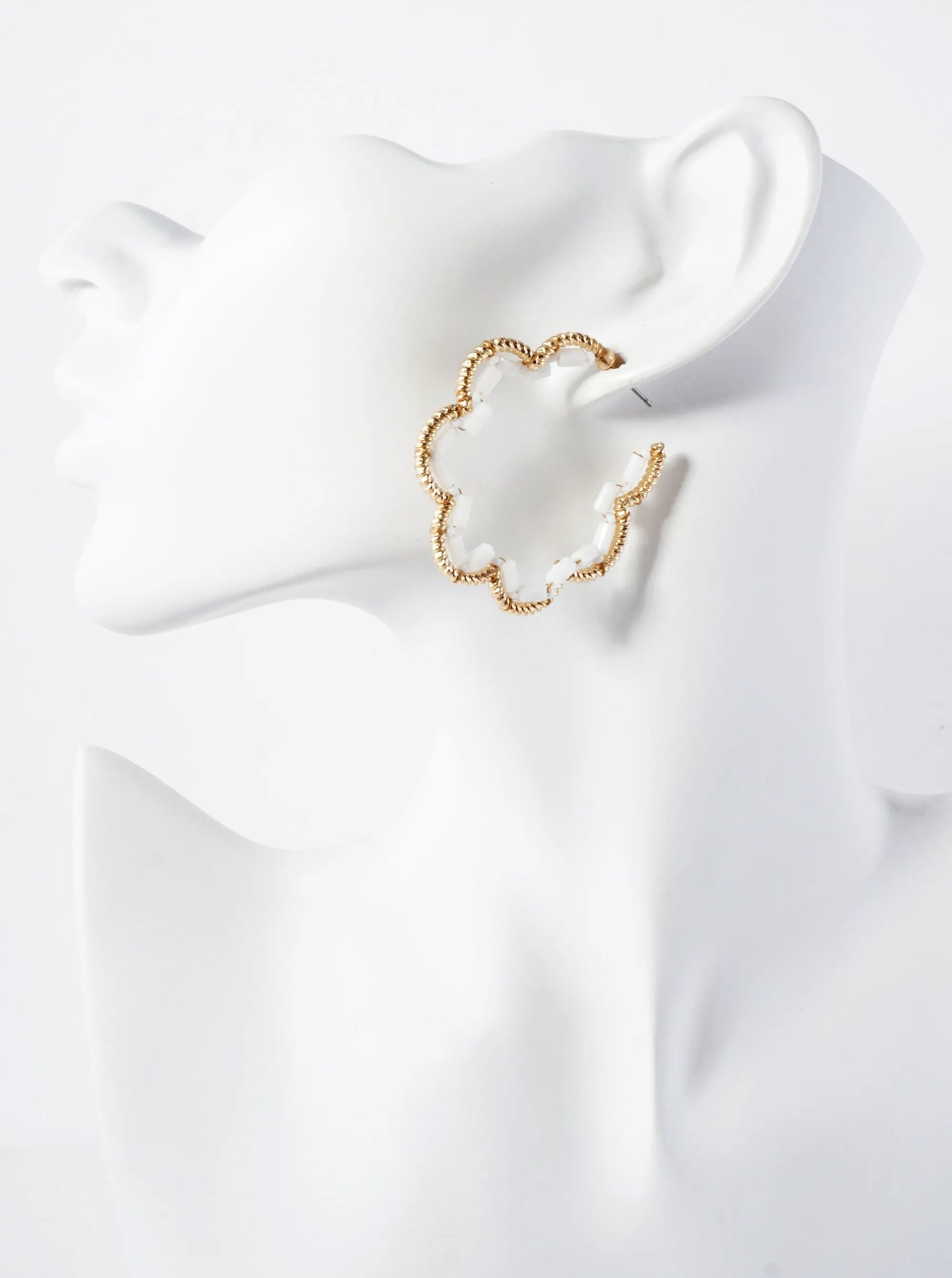 Glass-Beads Thread-Wrapped 45mm Floral Open Hoop Earrings