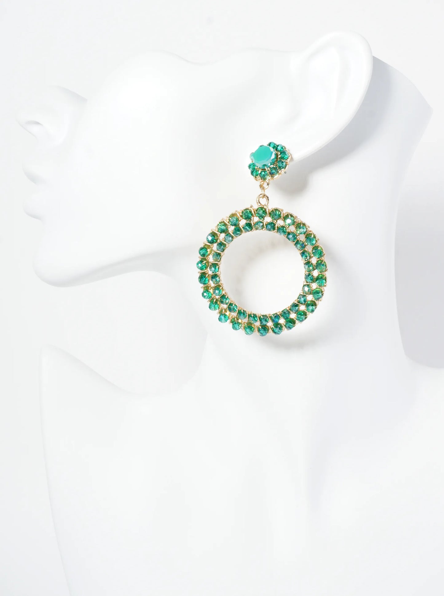 Glass Beads Wire Wrapped Circle Drop Statement Earrings