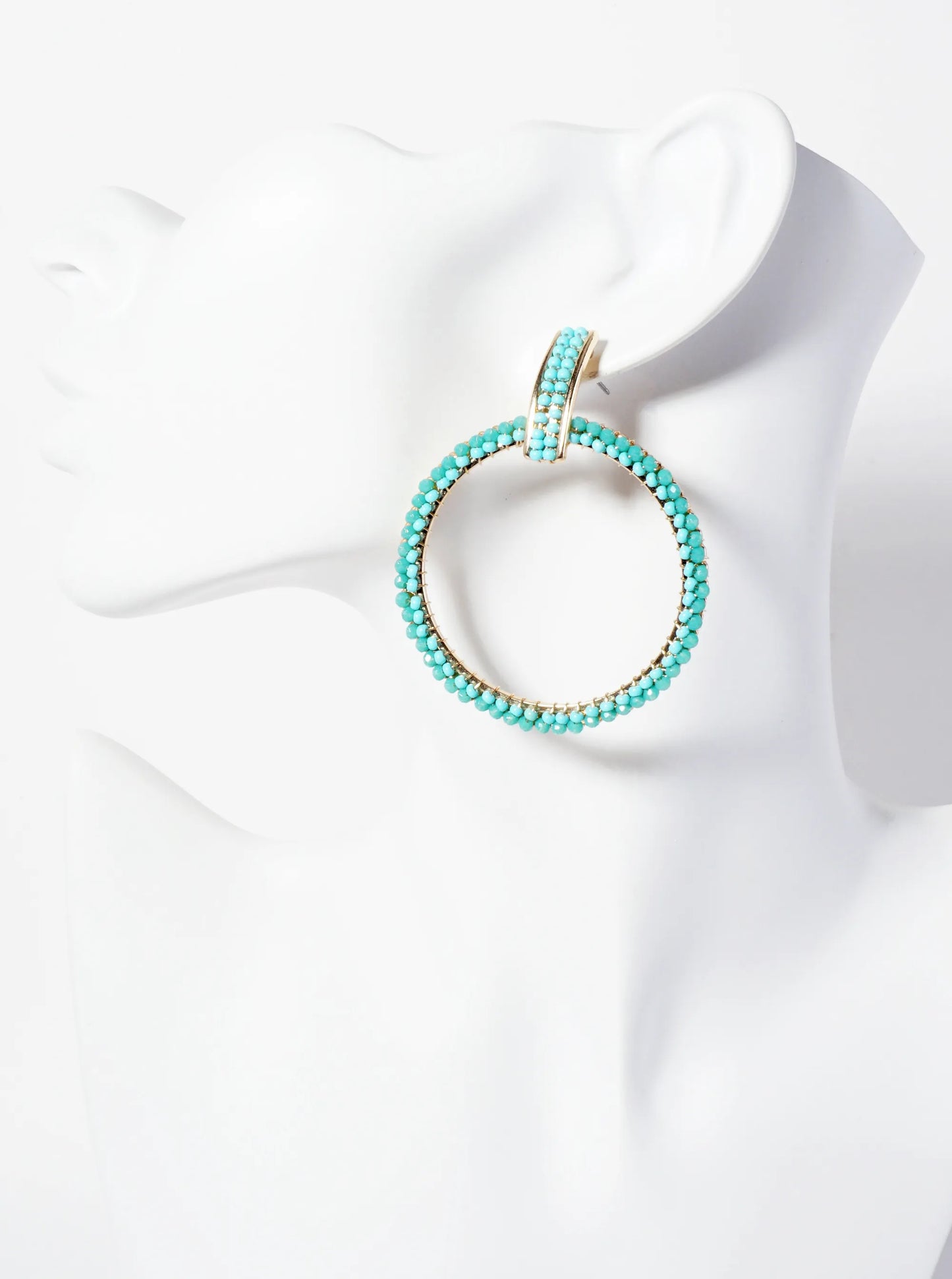 Glass-Beads Wire-Wrapped Door-Knocker Design Statement Earrings
