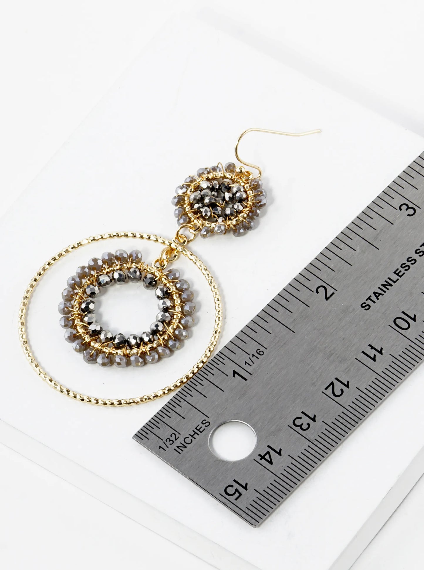 Glass Beads Wire Wrapped Double Circle Drop Earrings