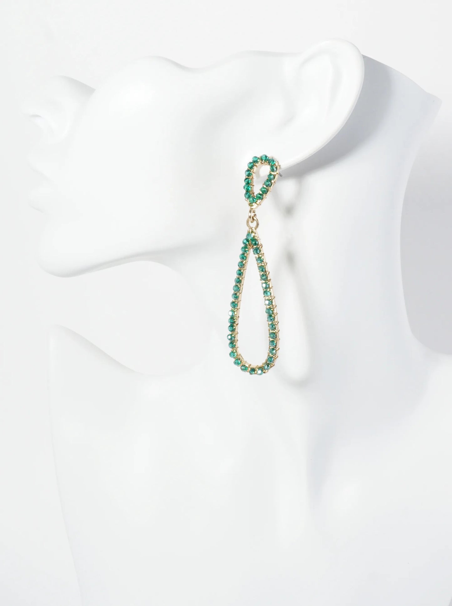 Glass Beads Wire Wrapped Elongated Double Teardrop Dangle Post Earrings