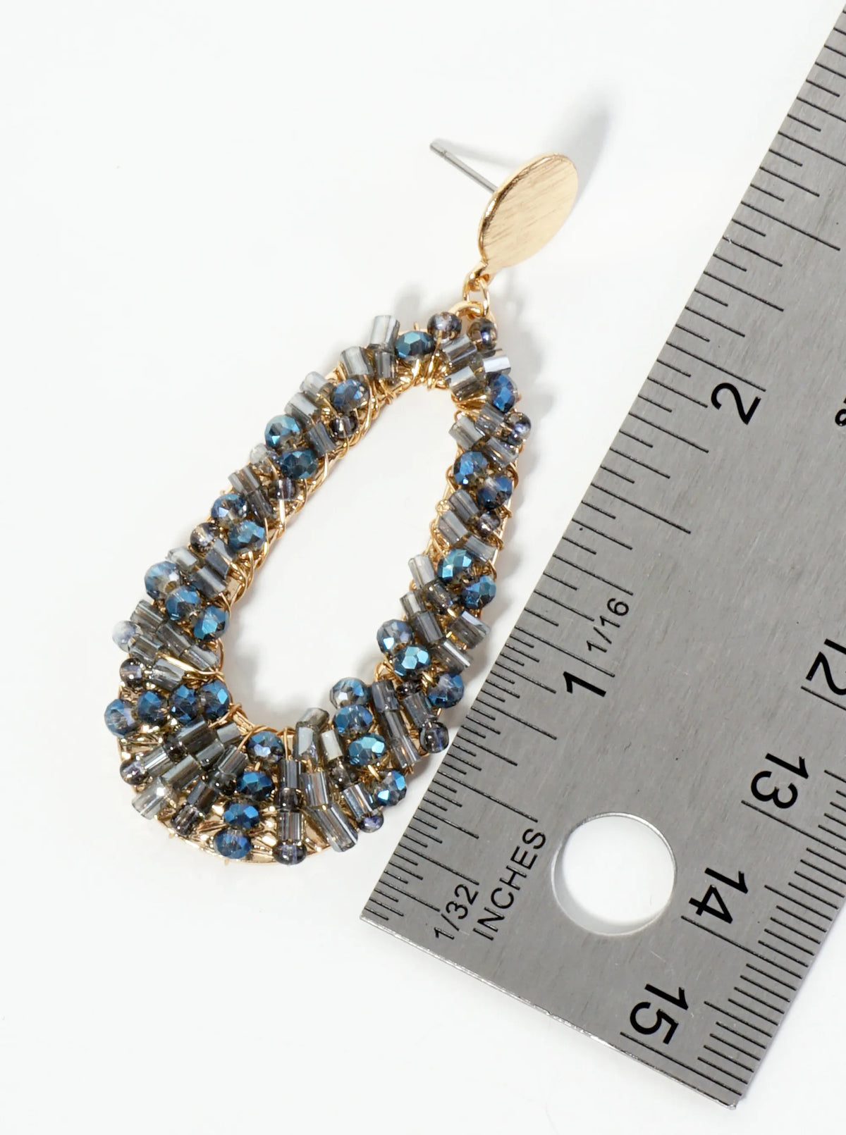 Glass Beads Wire Wrapped Elongated Teardrop Dangle Post Earrings