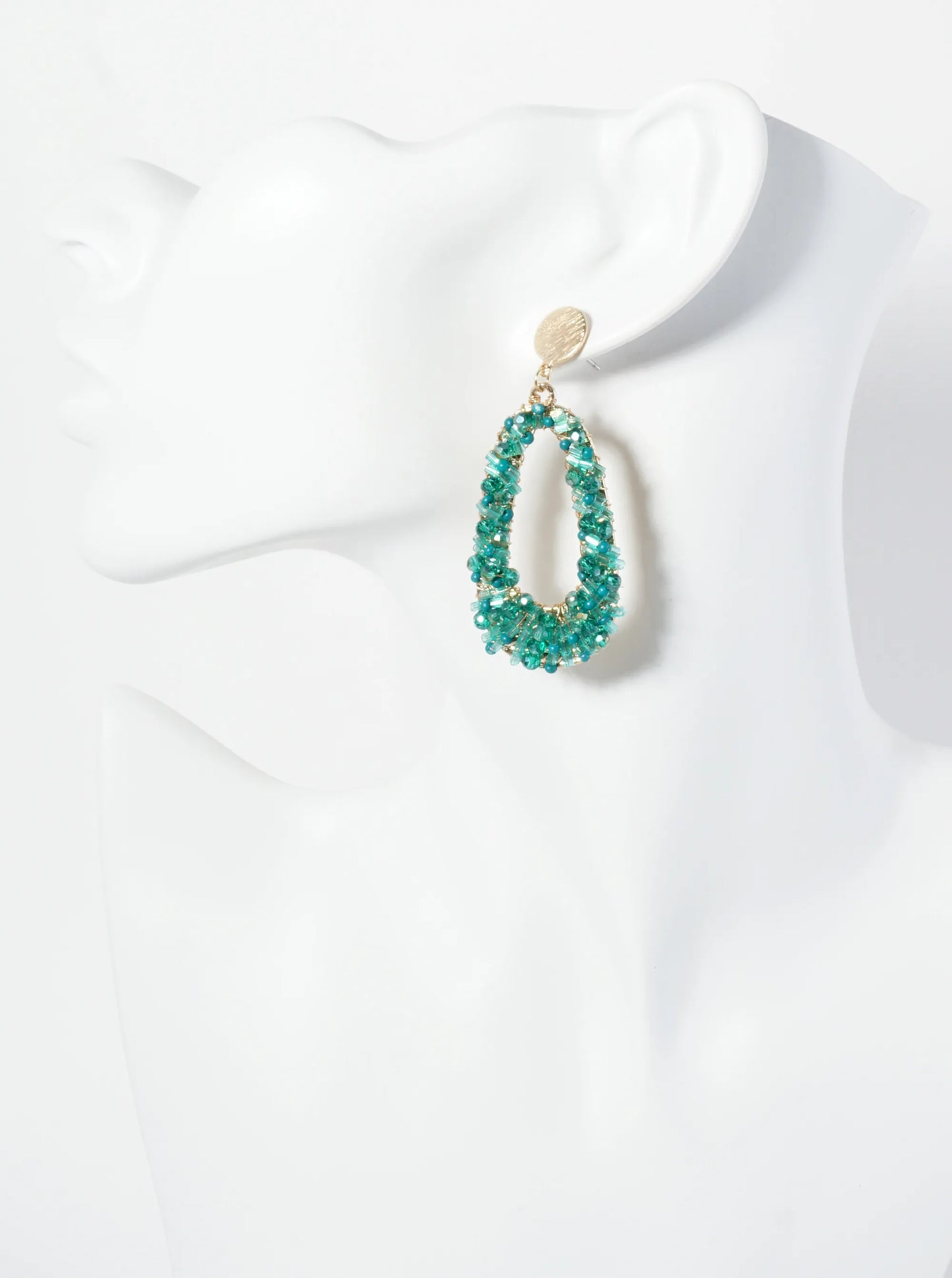 Glass Beads Wire Wrapped Elongated Teardrop Dangle Post Earrings