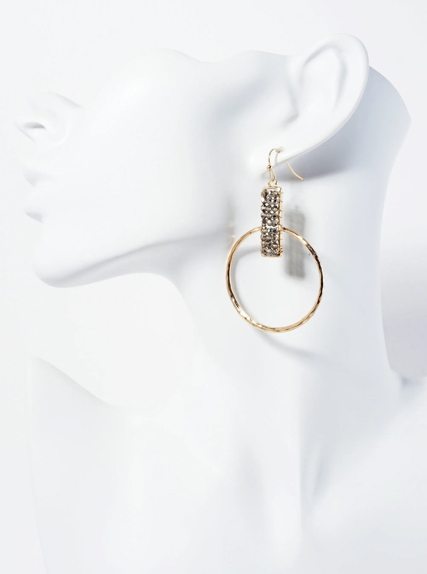 Glass Beads Wire Wrapped Hammered Circle Drop Earrings