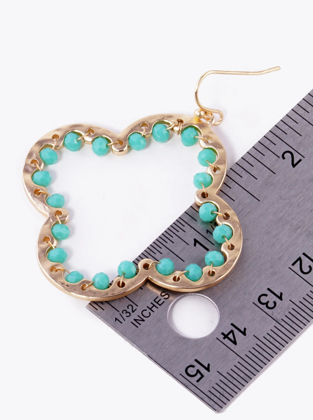 Glass Beads Wire Wrapped Hammered Quatrefoil Dangle Earrings