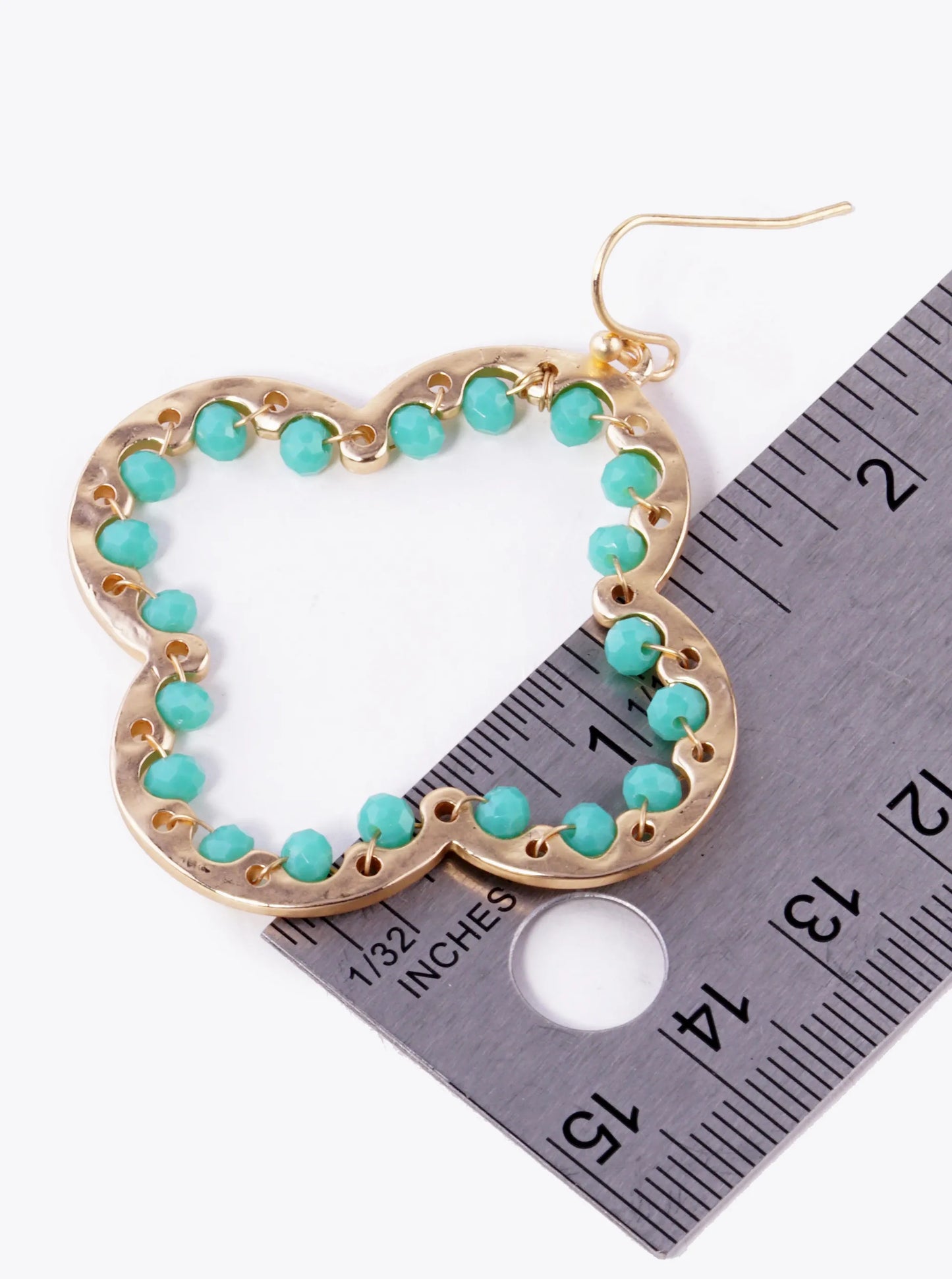 Glass Beads Wire Wrapped Hammered Quatrefoil Dangle Earrings