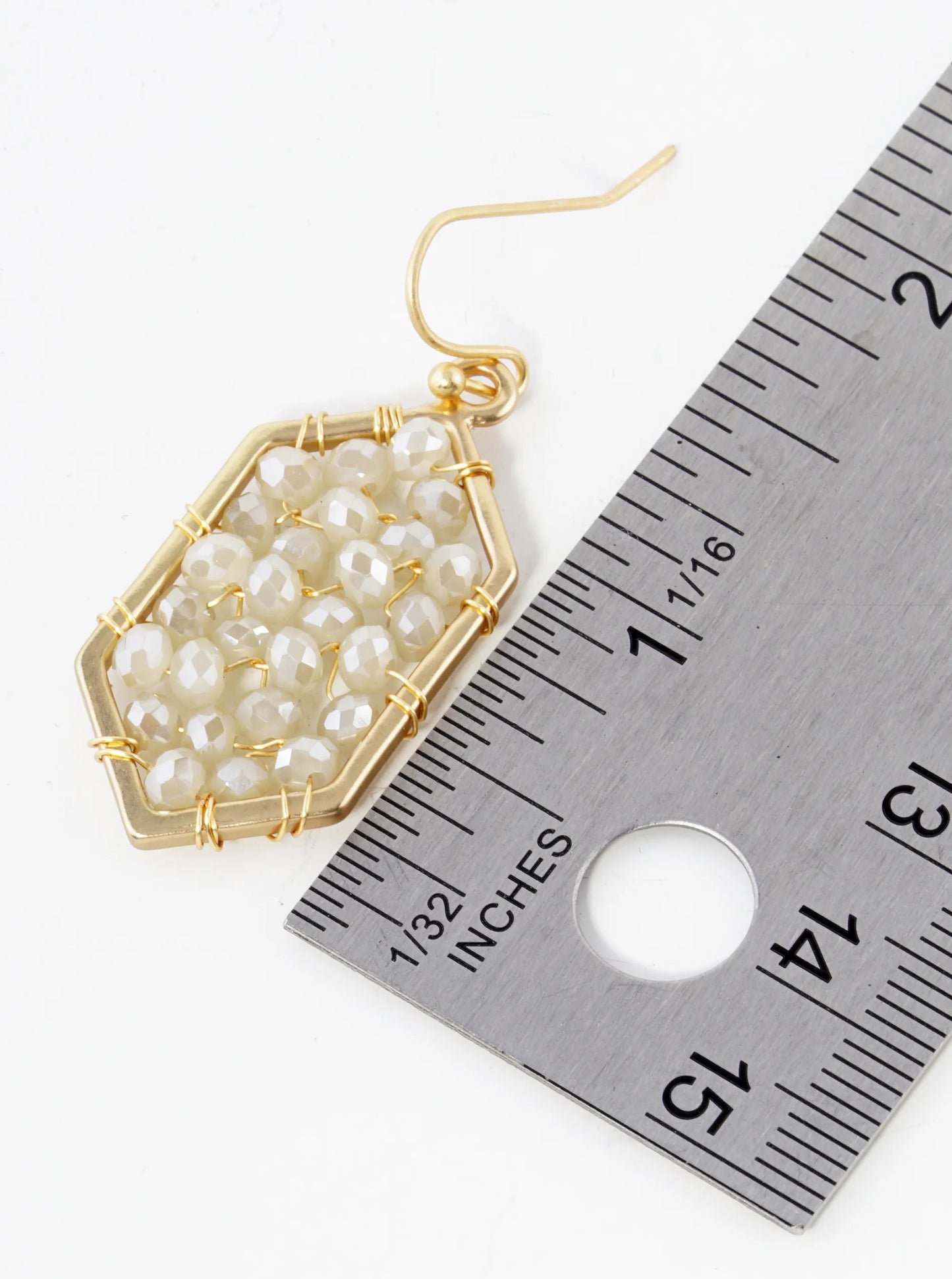 Glass Beads Wire Wrapped Hexagon Dangle Drop Earrings