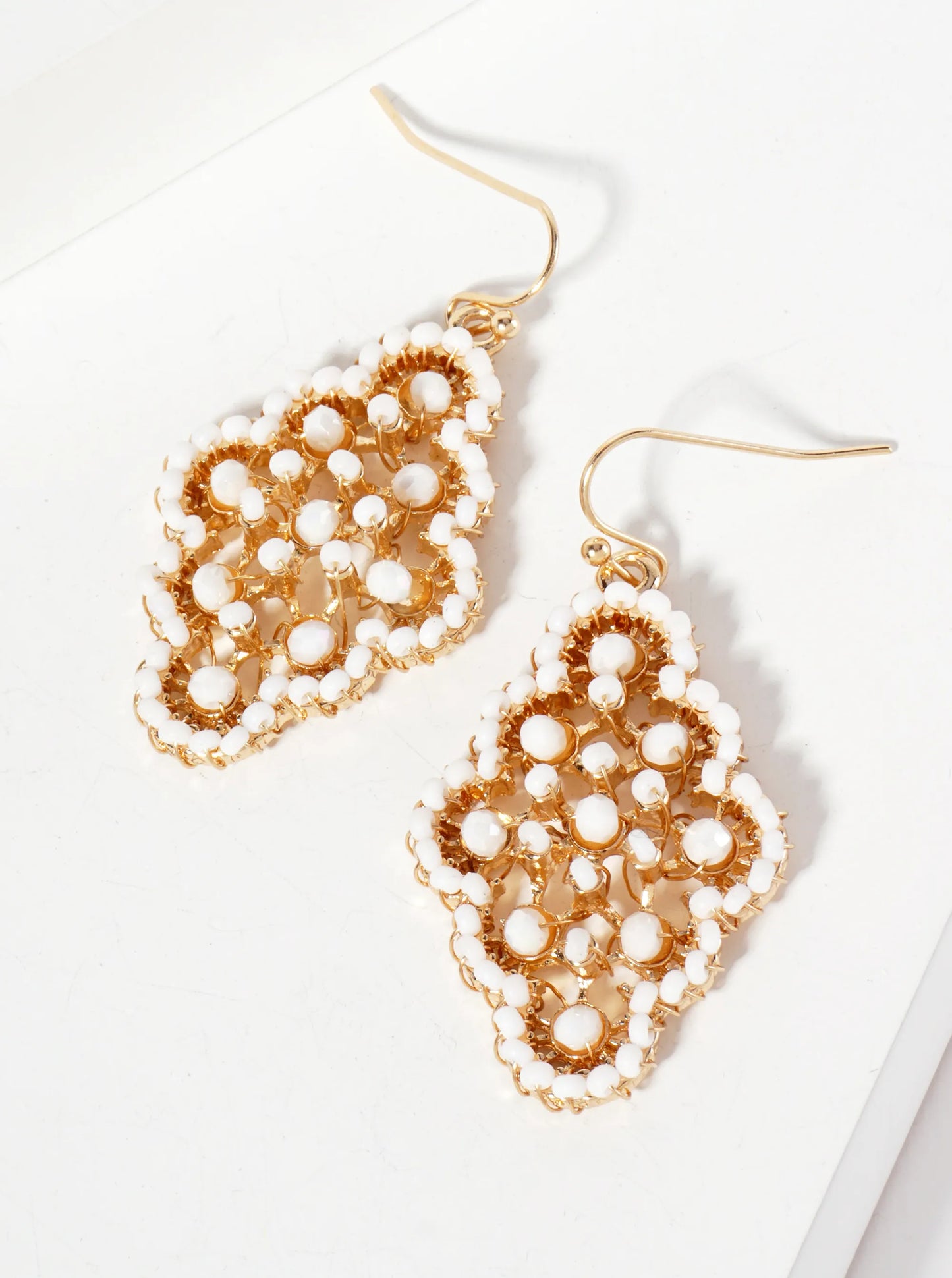 Glass-Beads Wire Wrapped Moroccan-Shaped Dangle Earrings