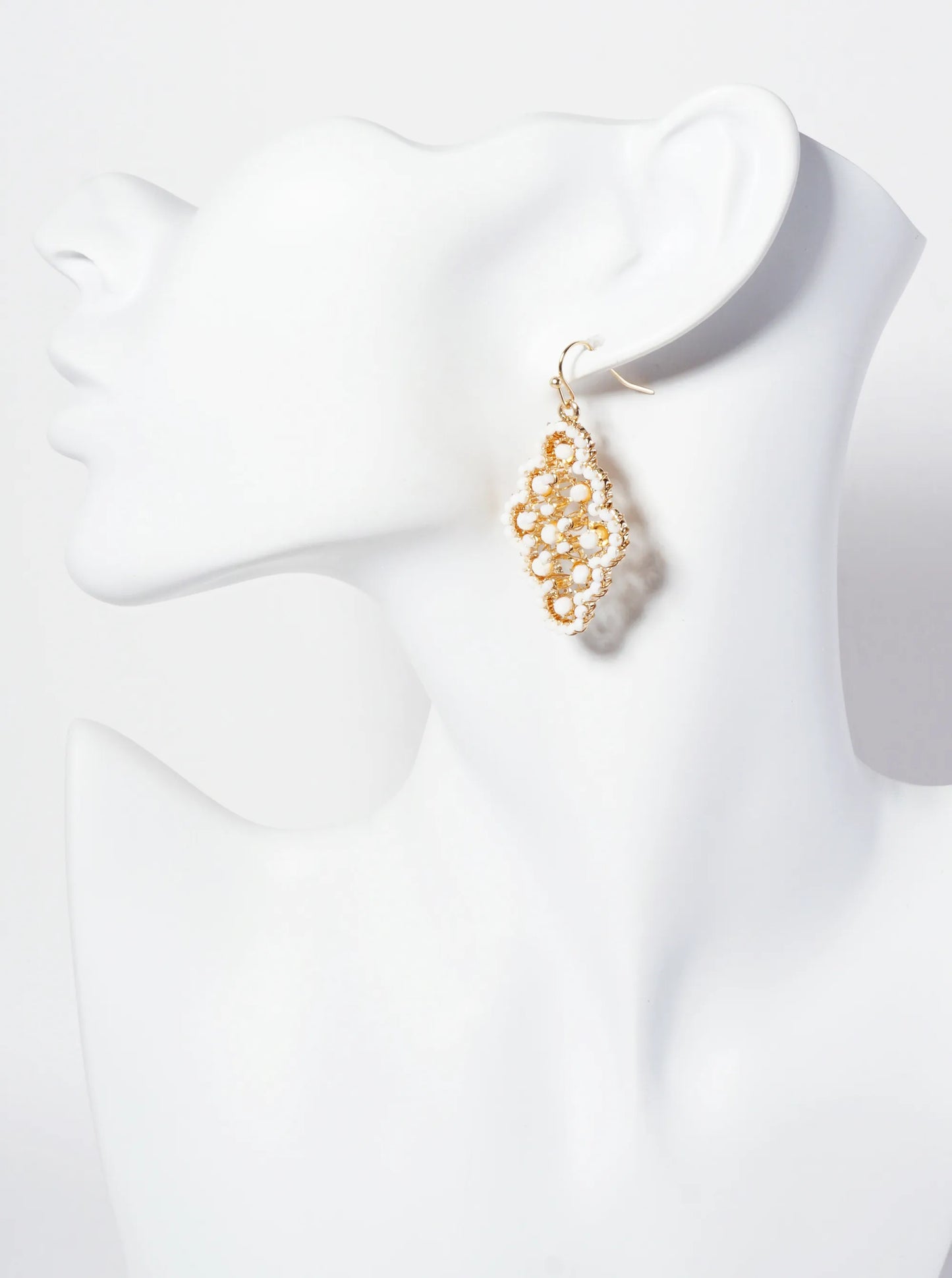 Glass-Beads Wire Wrapped Moroccan-Shaped Dangle Earrings