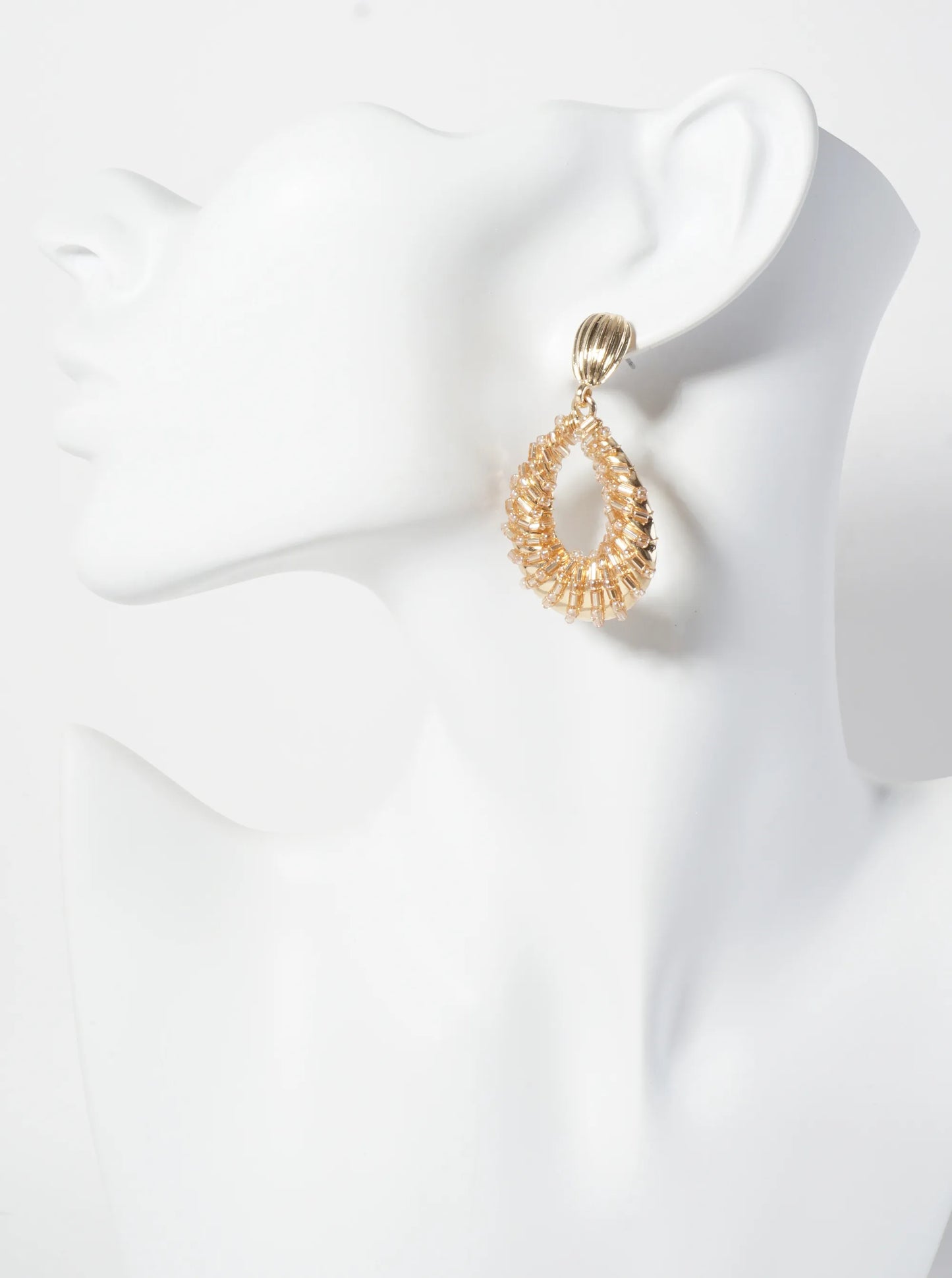 Glass-Beads Wire-Wrapped Teardrop Dangle Post Earrings