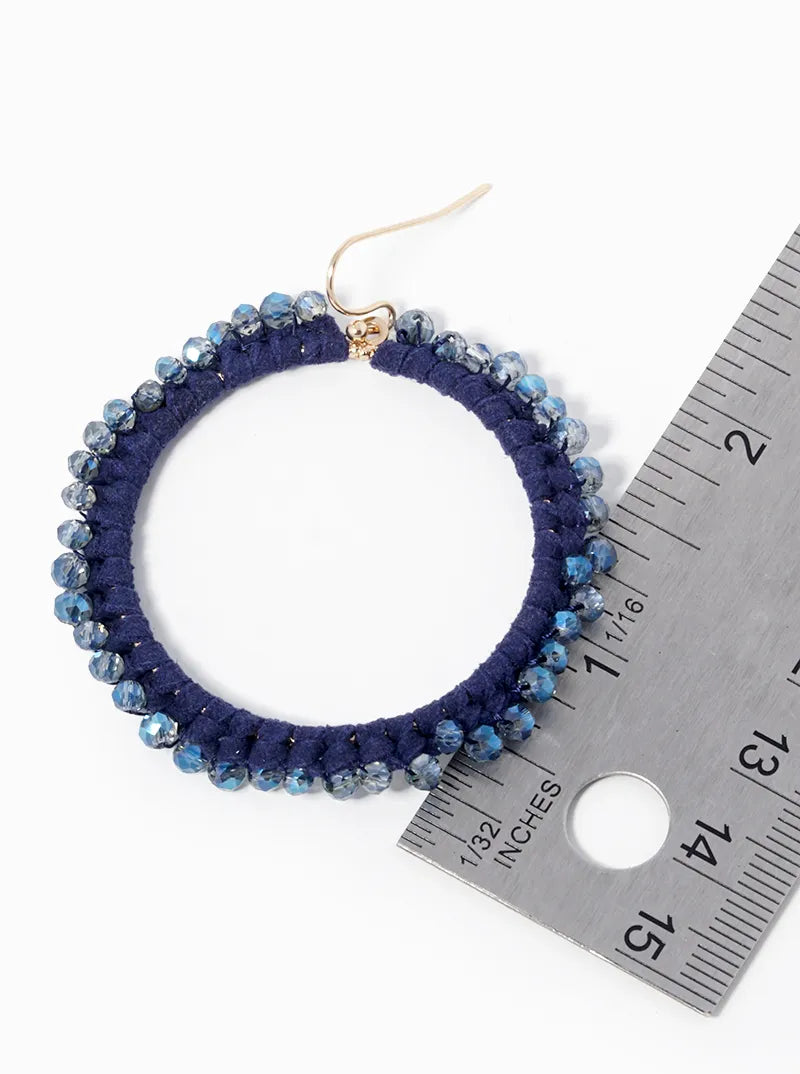 Glass Beads Wired Suede Circle Dangle Drop Earrings