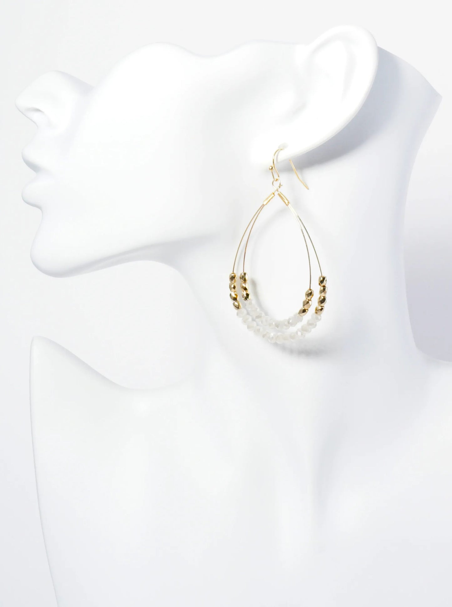 Glass Beads Wrapped Double Teardrop Dangle Earrings