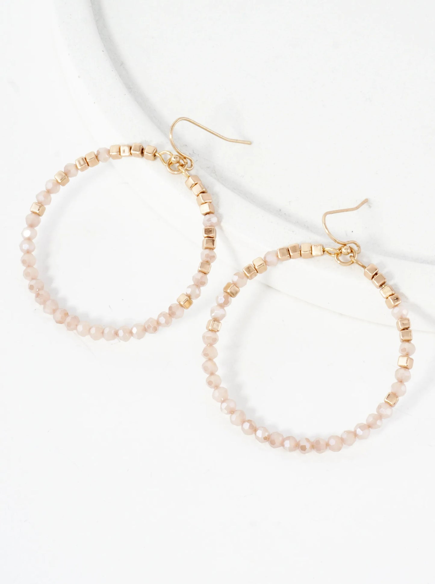 Glass Metal Beads Wrapped Round Circle Drop Earrings