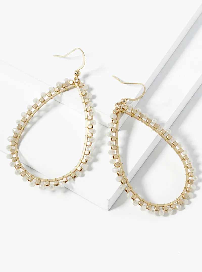 Glass Seed Beads Wired On Teardrop Dangle Earrings