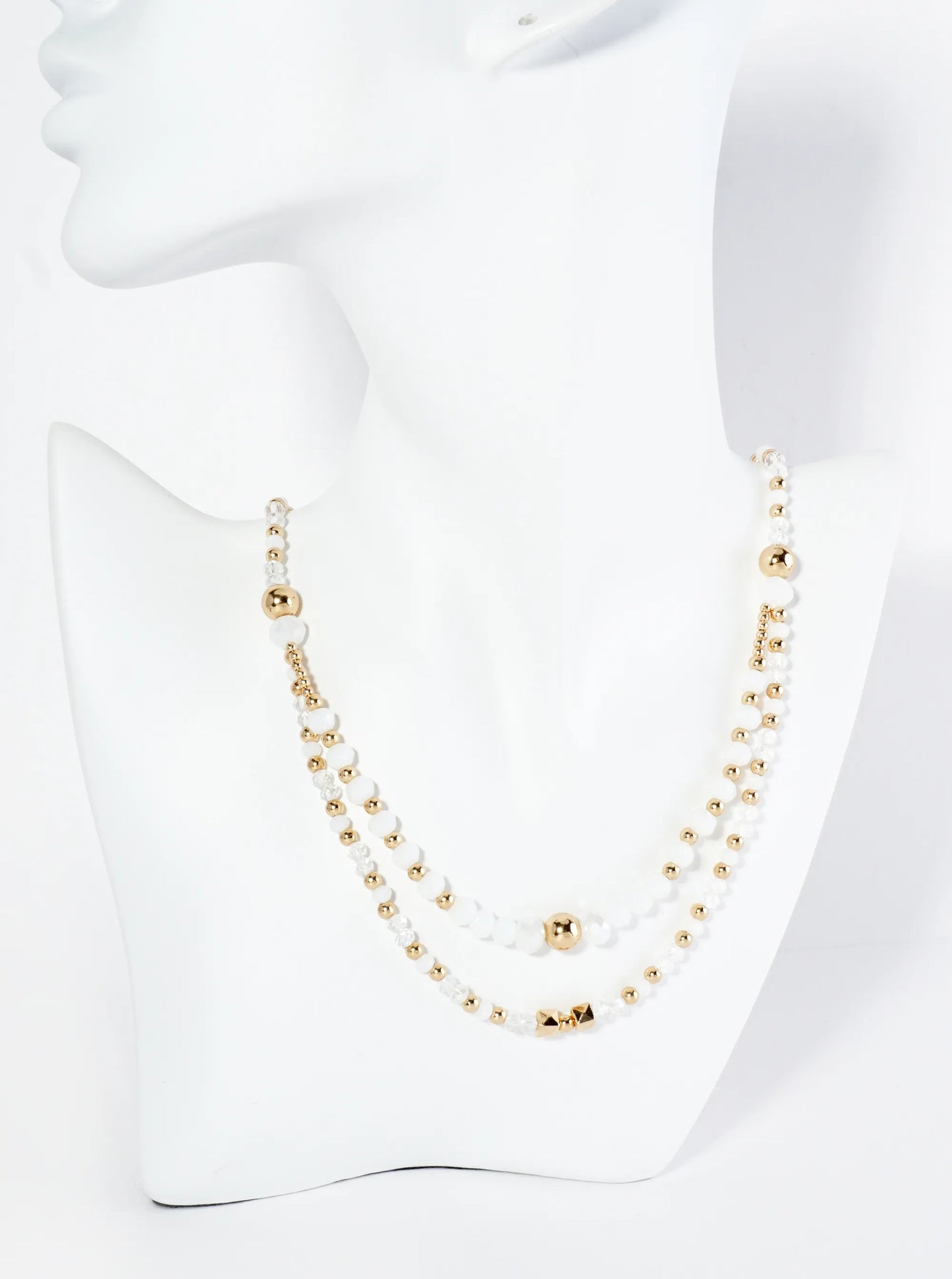Glass And Metallic Beaded Layered Chain Necklace
