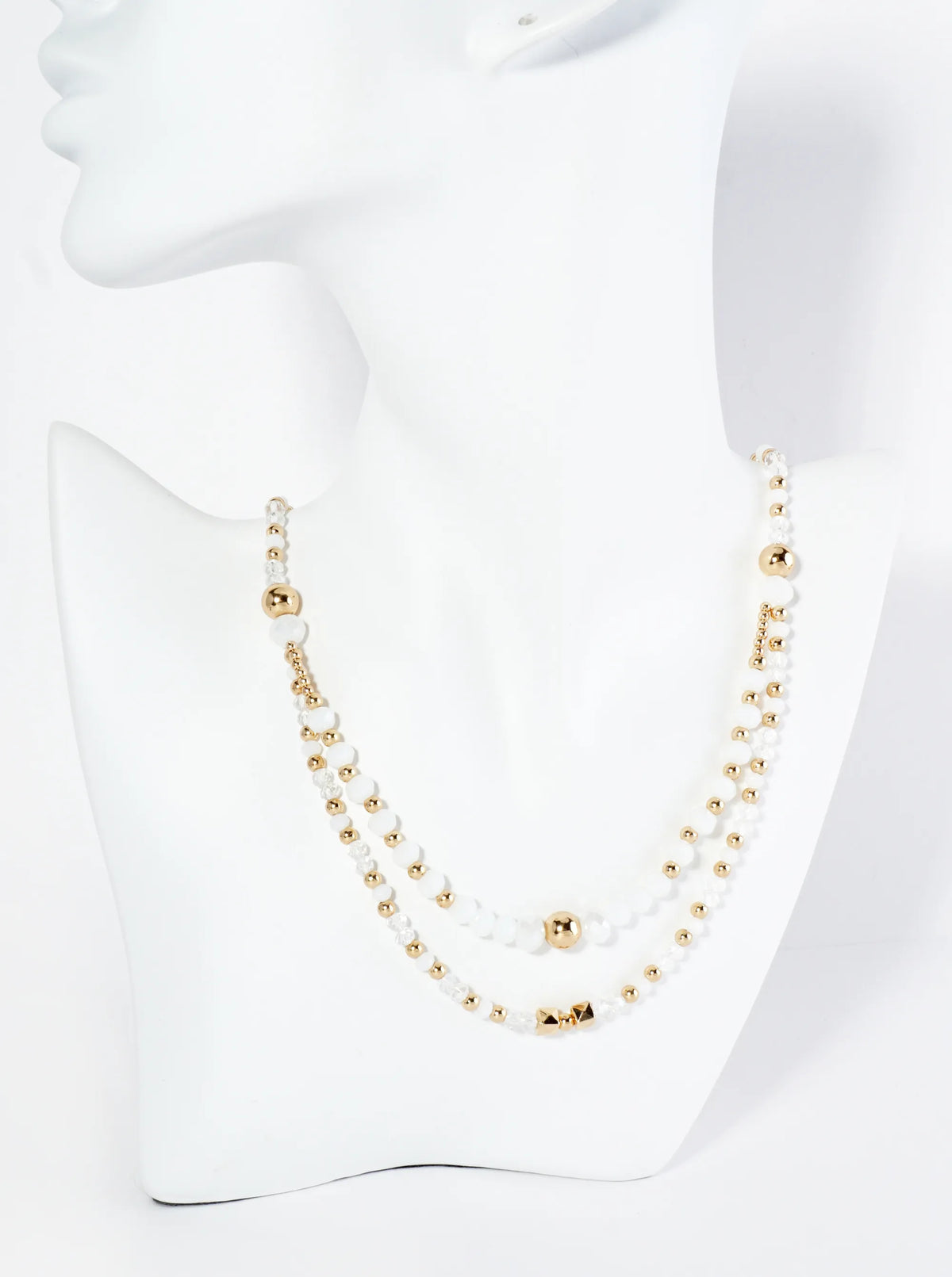 Glass And Metallic Beaded Layered Chain Necklace