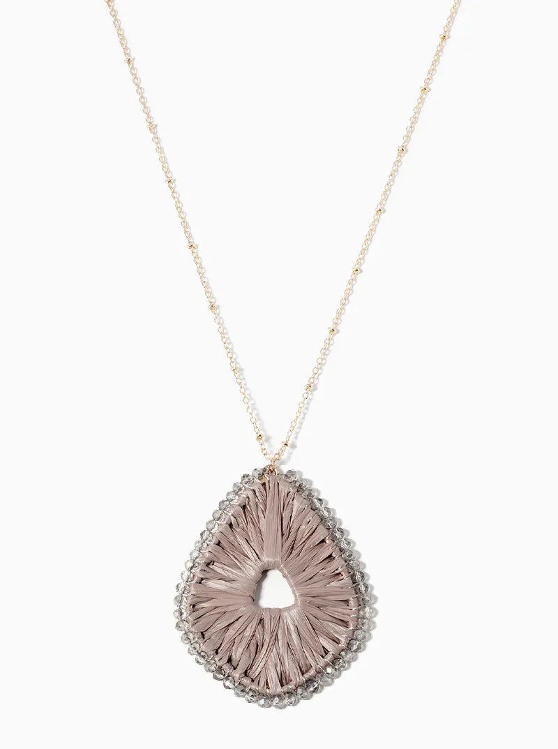 Glass Bead And Raffia Wrapped Pendant Long Necklace Set With Earrings