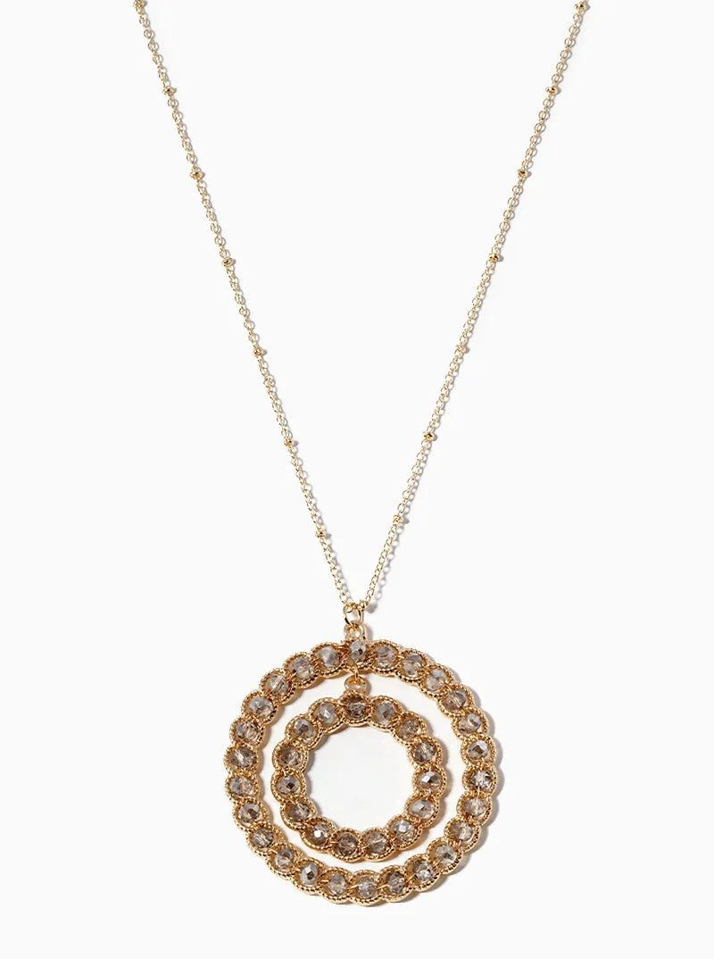 Glass Beaded Double Circle Pendant Long Necklace