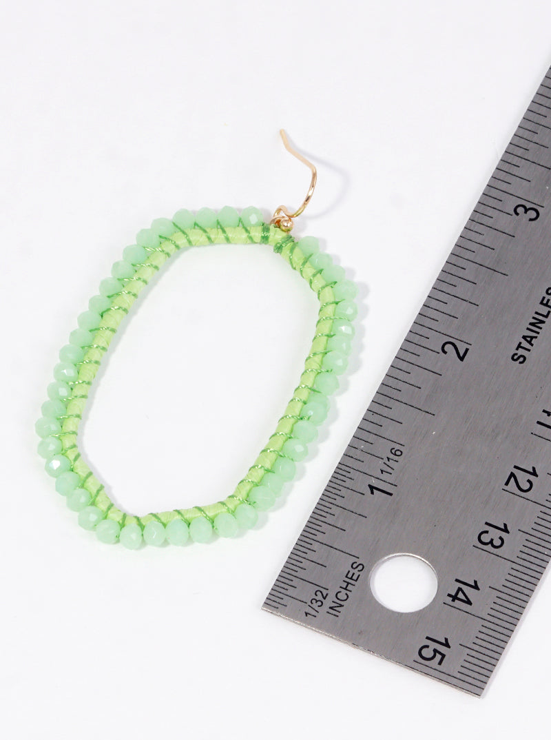 Glass Beaded Long Hexagon Dangle Drop Earrings