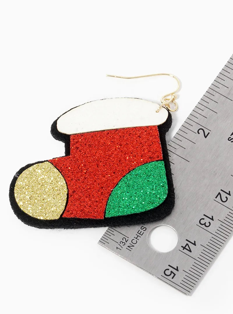 Glitter Felt Christmas Stocking Dangle Drop Earrings