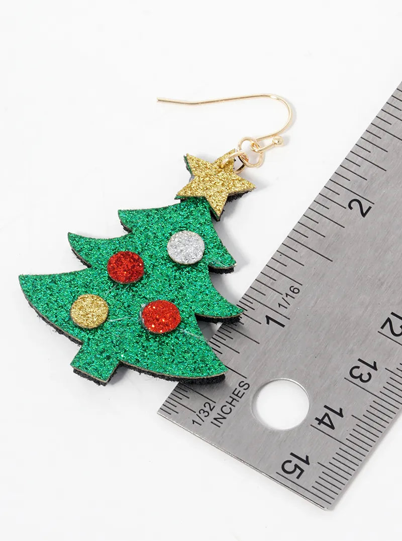 Glitter Felt Christmas Tree Dangle Drop Earrings