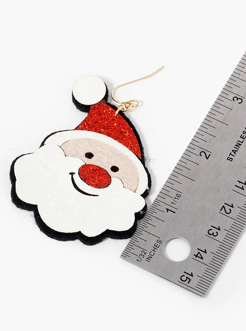 Glitter Felt Santa Face Christmas Dangle Drop Earrings