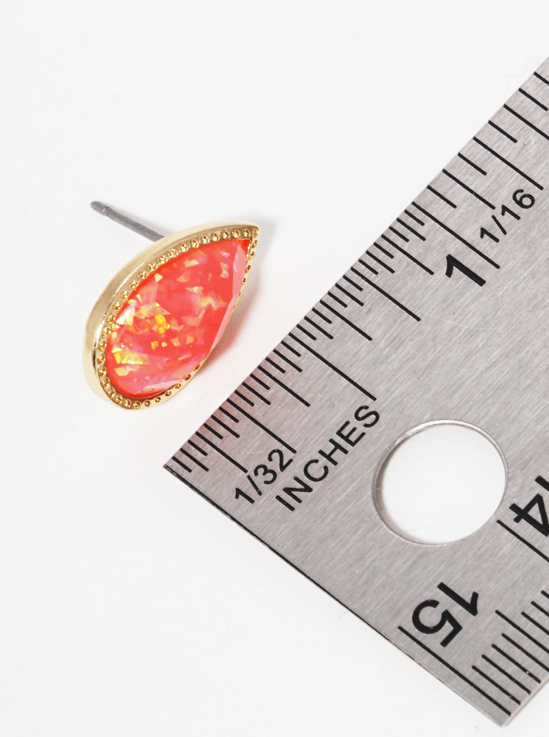 Glitter Filled Faceted Teardrop Bead Post Stud Earrings