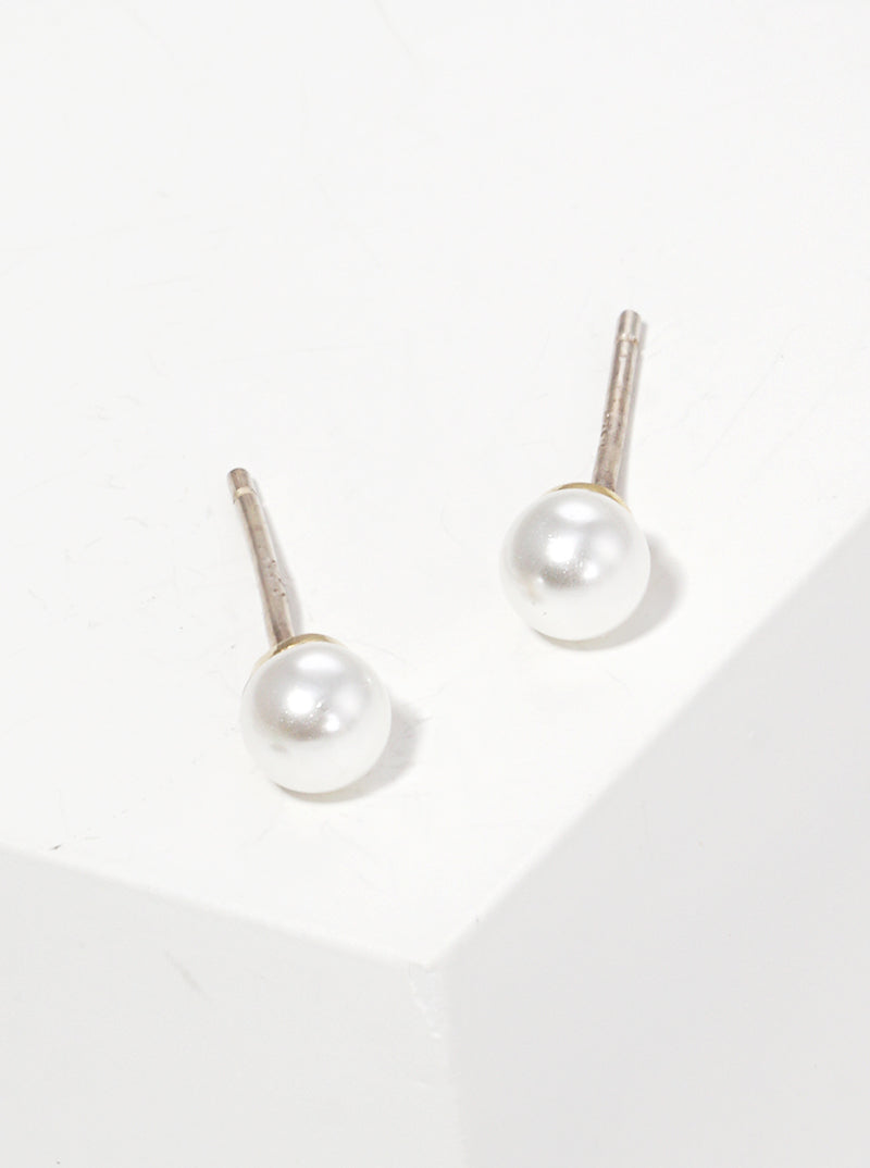 Gold Dipped 4mm Glass Pearl Sterling Silver Post Stud Earrings