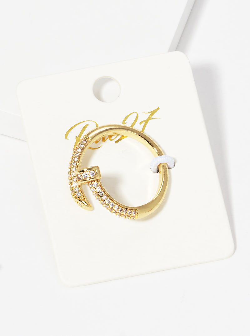 Gold Dipped CZ Pave Nail Adjustable Cuff Ring