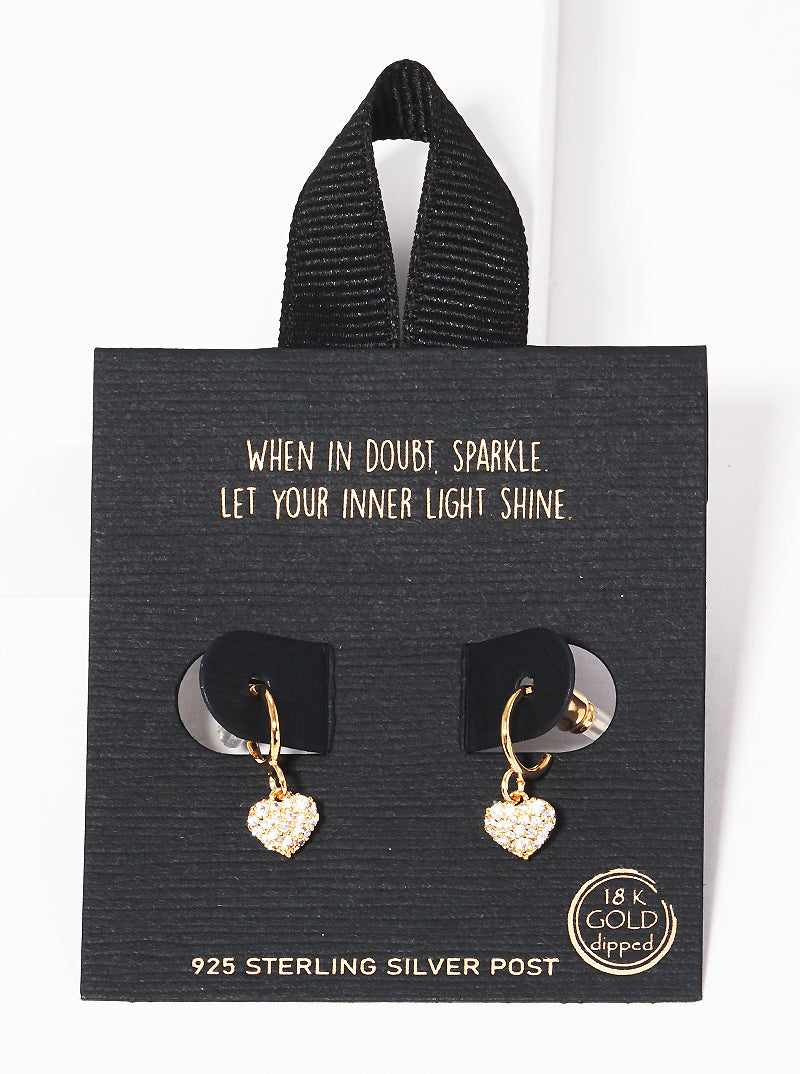 Gold Dipped Cz Heart Dangle Earrings