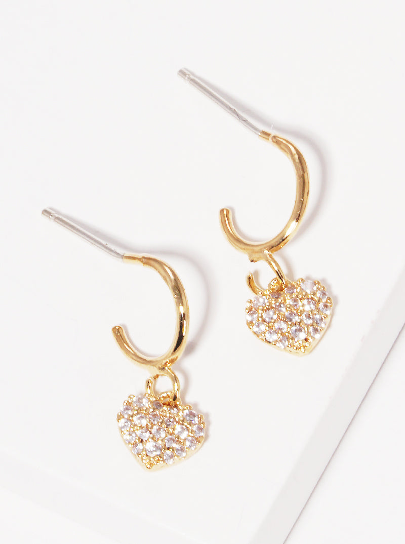 Gold Dipped Cz Heart Dangle Earrings