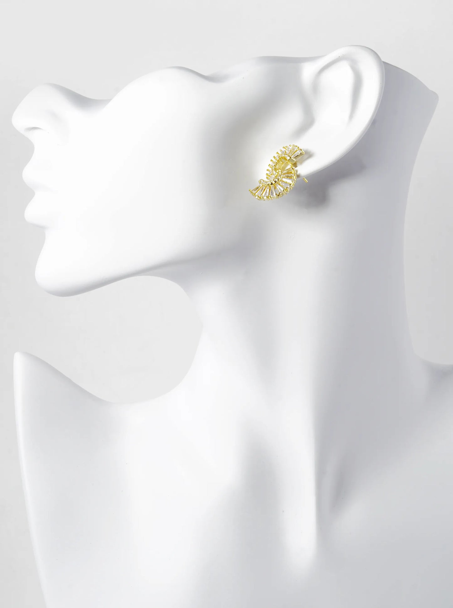 Gold Dipped Double Half Circle Pave Cubic Zirconia Stud Earrings