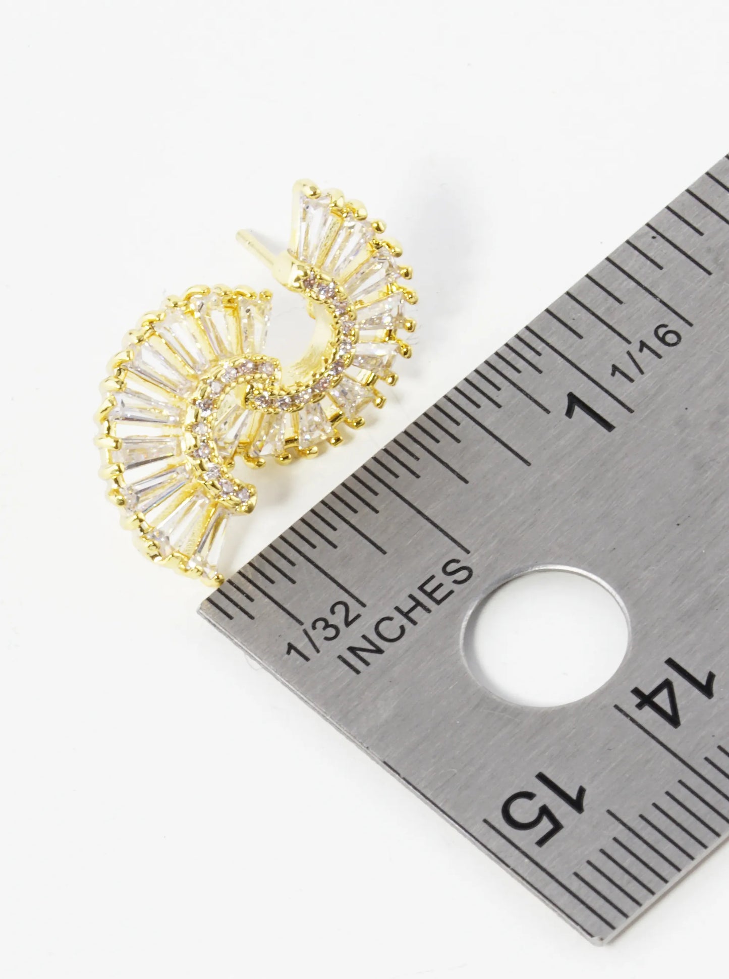 Gold Dipped Double Half Circle Pave Cubic Zirconia Stud Earrings