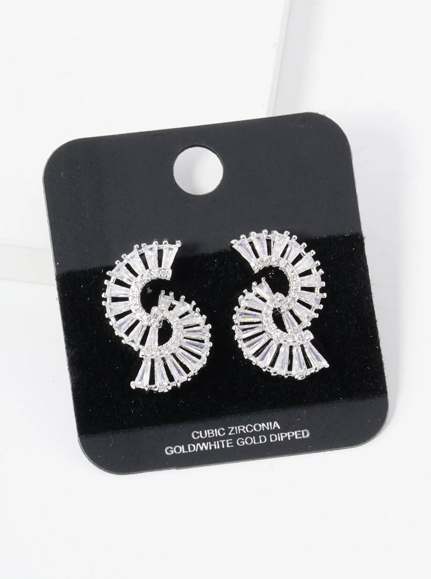 Gold Dipped Double Half Circle Pave Cubic Zirconia Stud Earrings