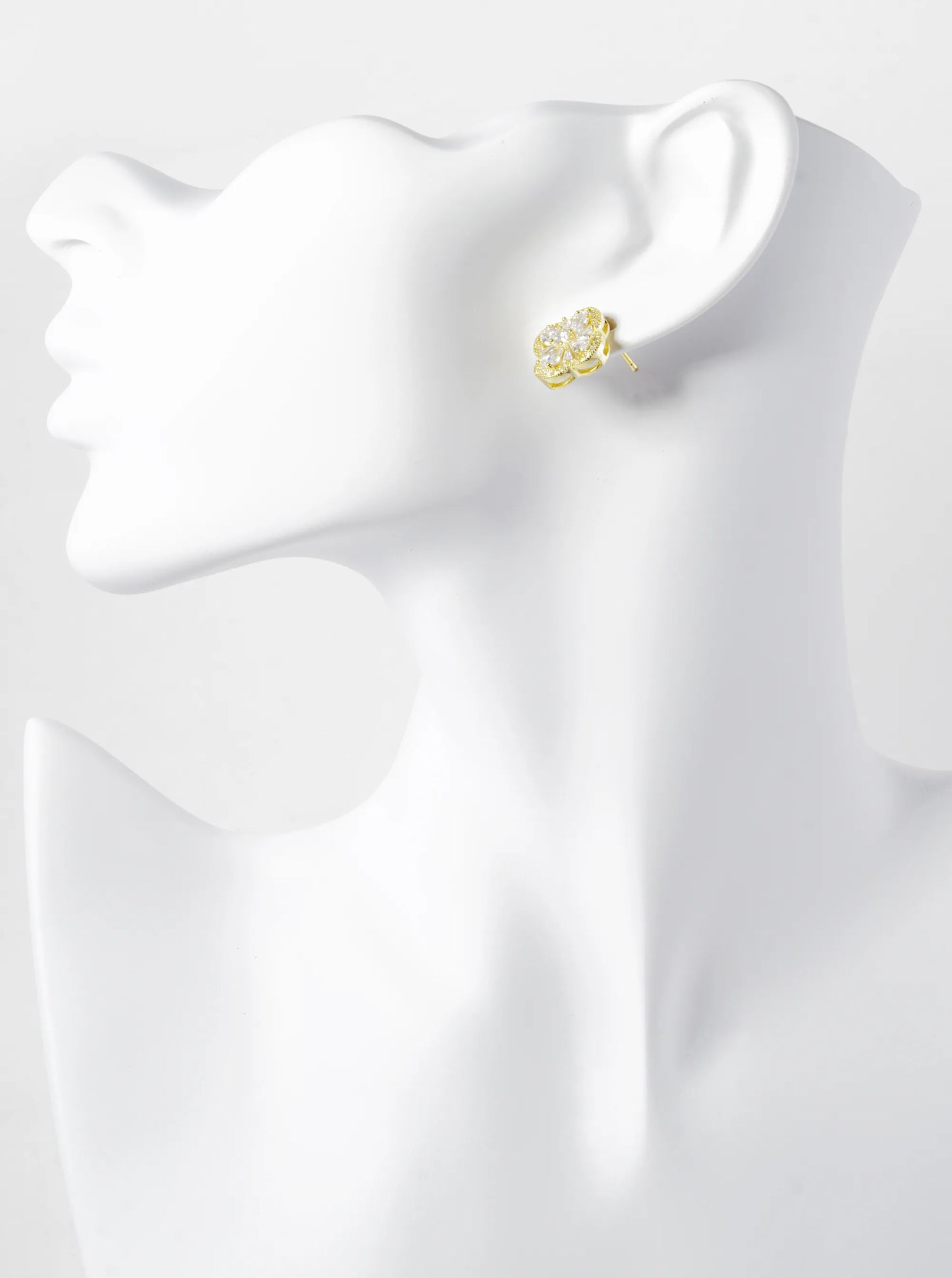 Gold Dipped Pave Baguette Cubic Zirconia 15mm Quatrefoil Stud Earrings