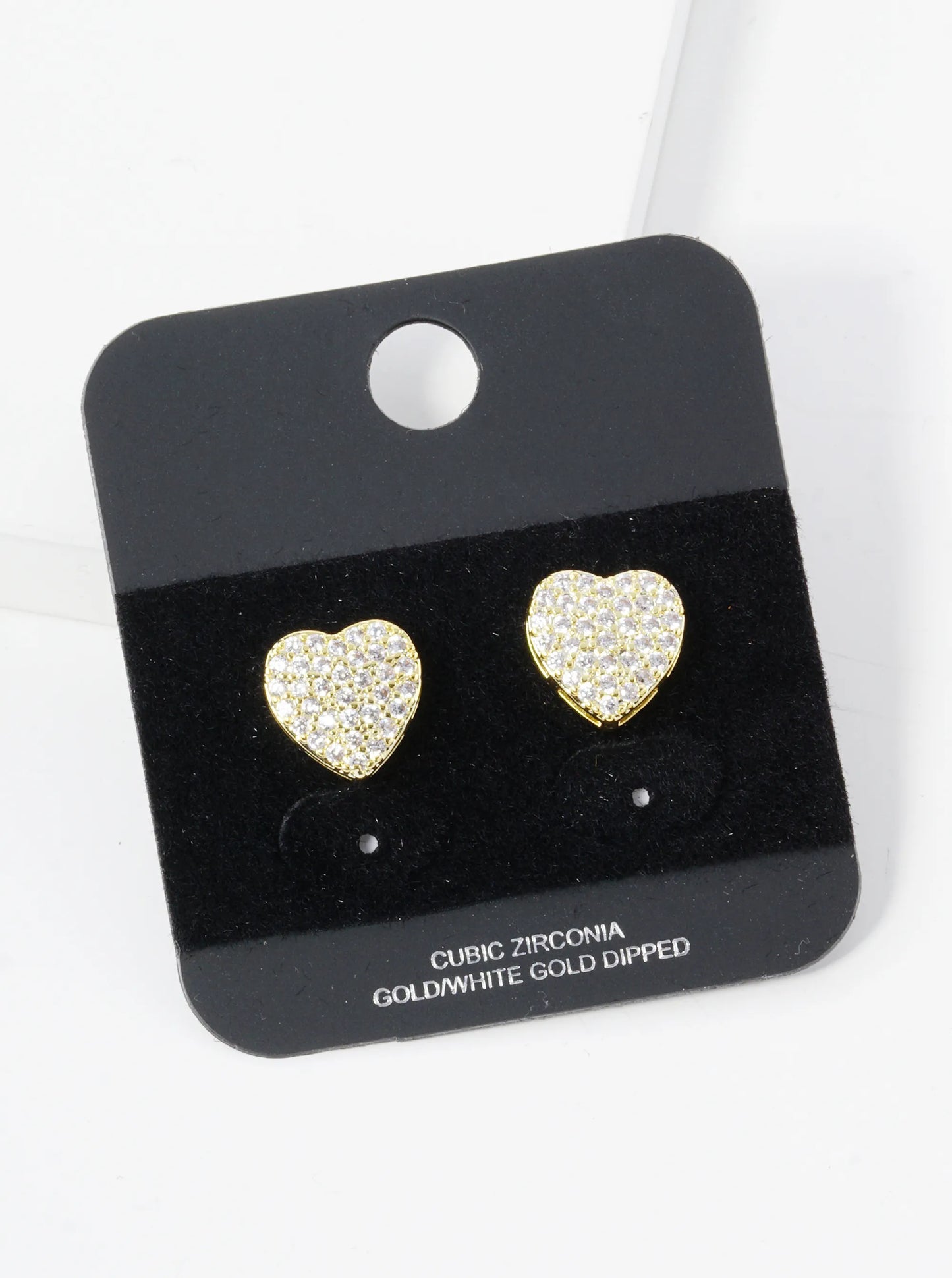 Gold Dipped Pave Set Cubic Zirconia 10mm Heart Stud Earrings