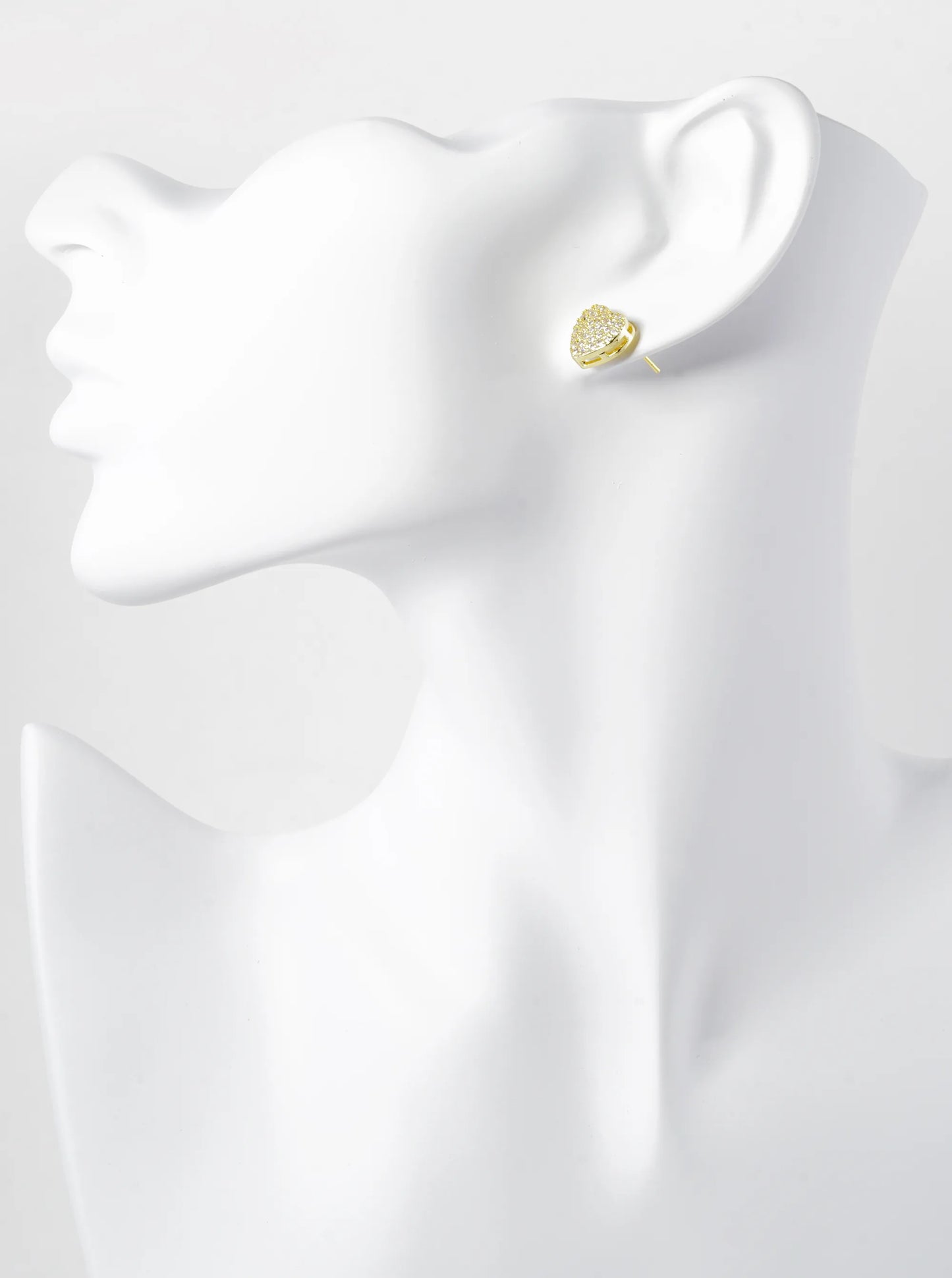 Gold Dipped Pave Set Cubic Zirconia 10mm Heart Stud Earrings