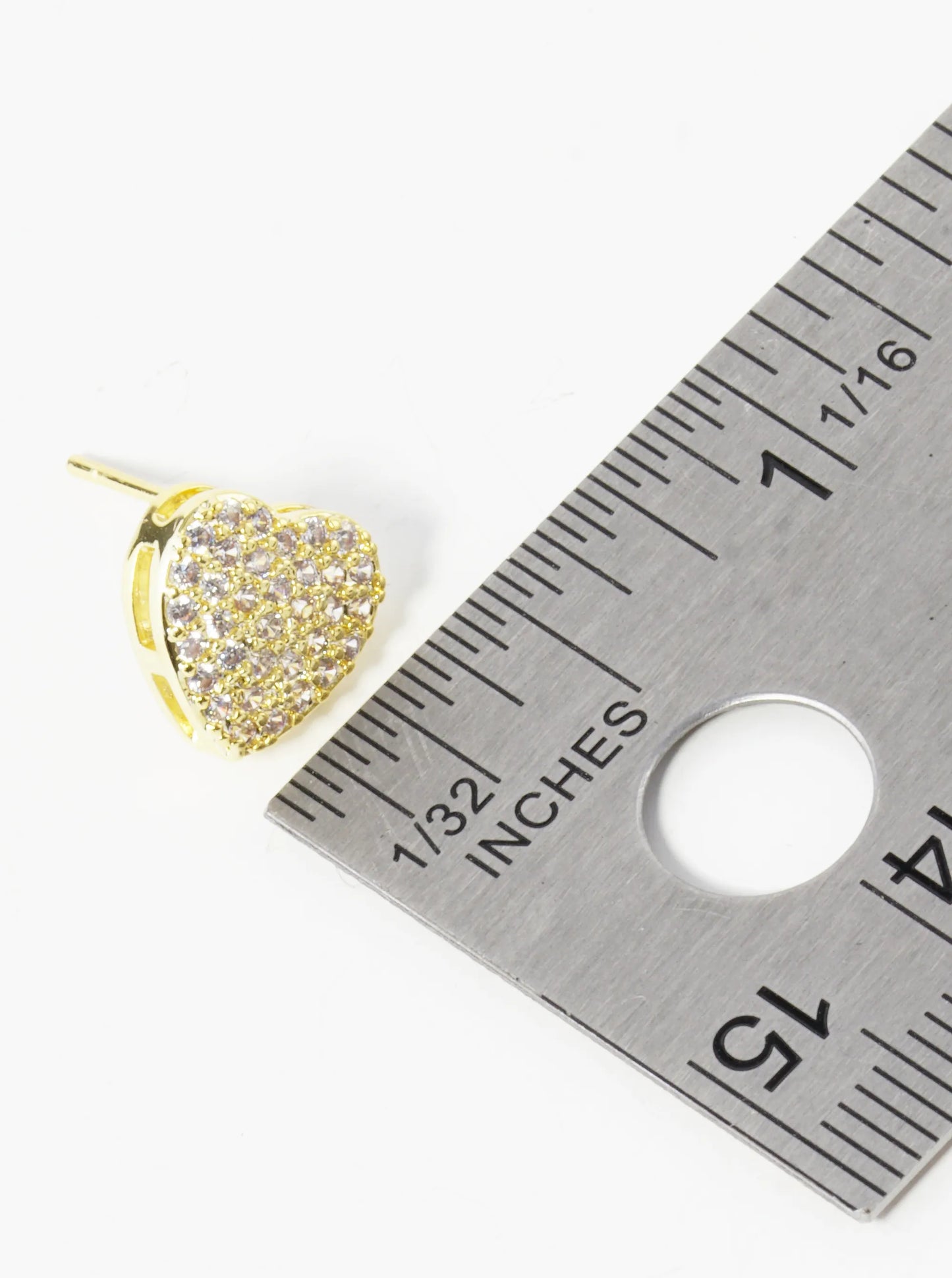 Gold Dipped Pave Set Cubic Zirconia 10mm Heart Stud Earrings