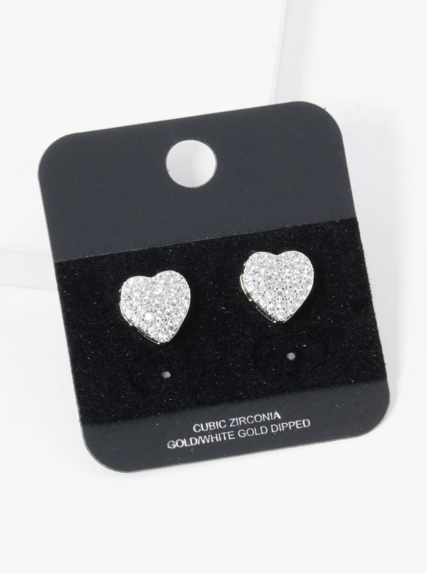 Gold Dipped Pave Set Cubic Zirconia 10mm Heart Stud Earrings