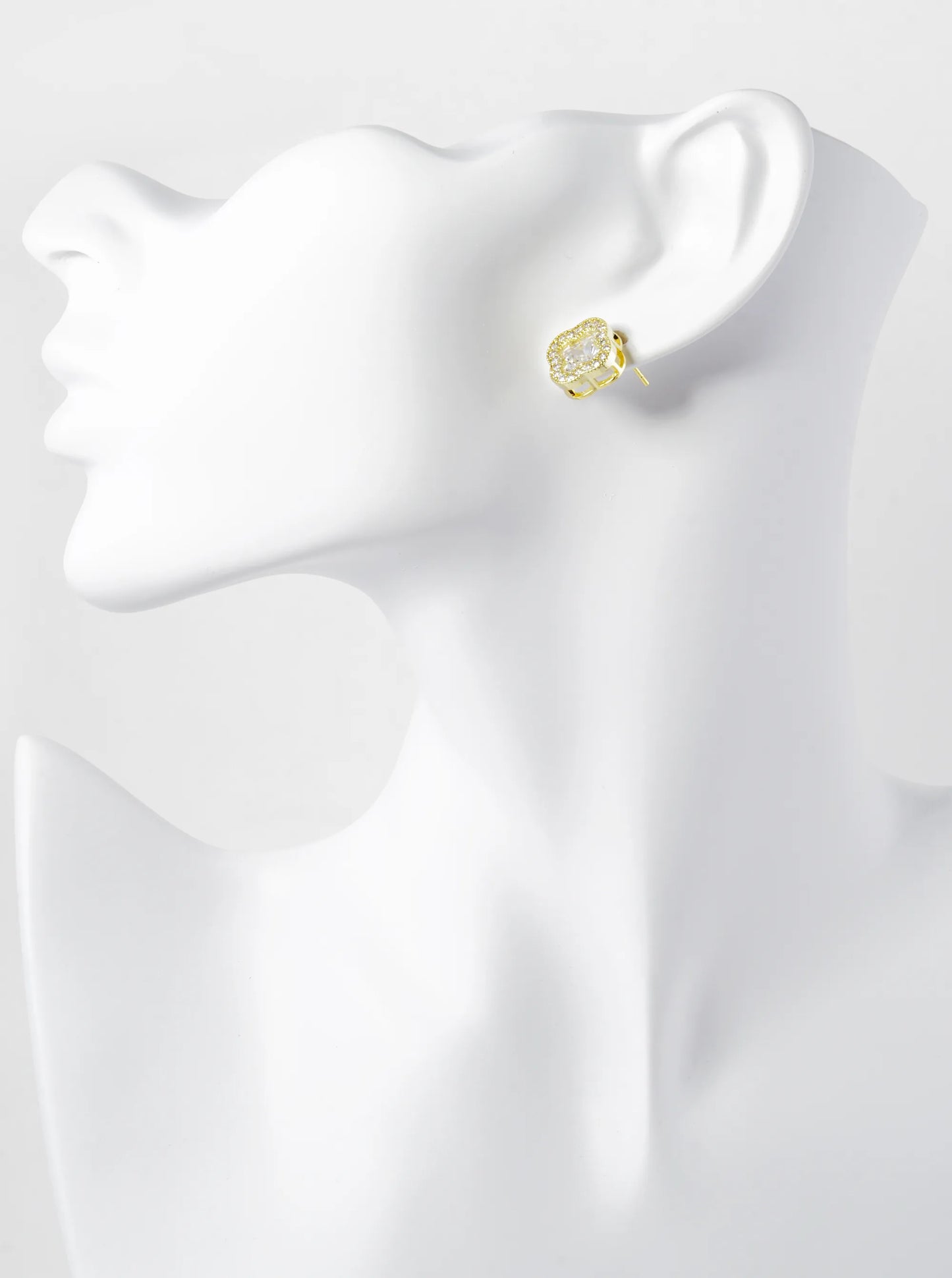 Gold Dipped Pave Set Cubic Zirconia 13mm Quatrefoil Stud Earrings