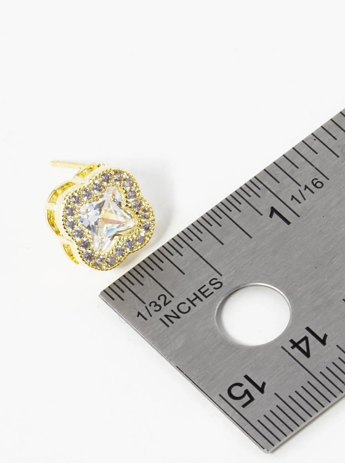 Gold Dipped Pave Set Cubic Zirconia 13mm Quatrefoil Stud Earrings