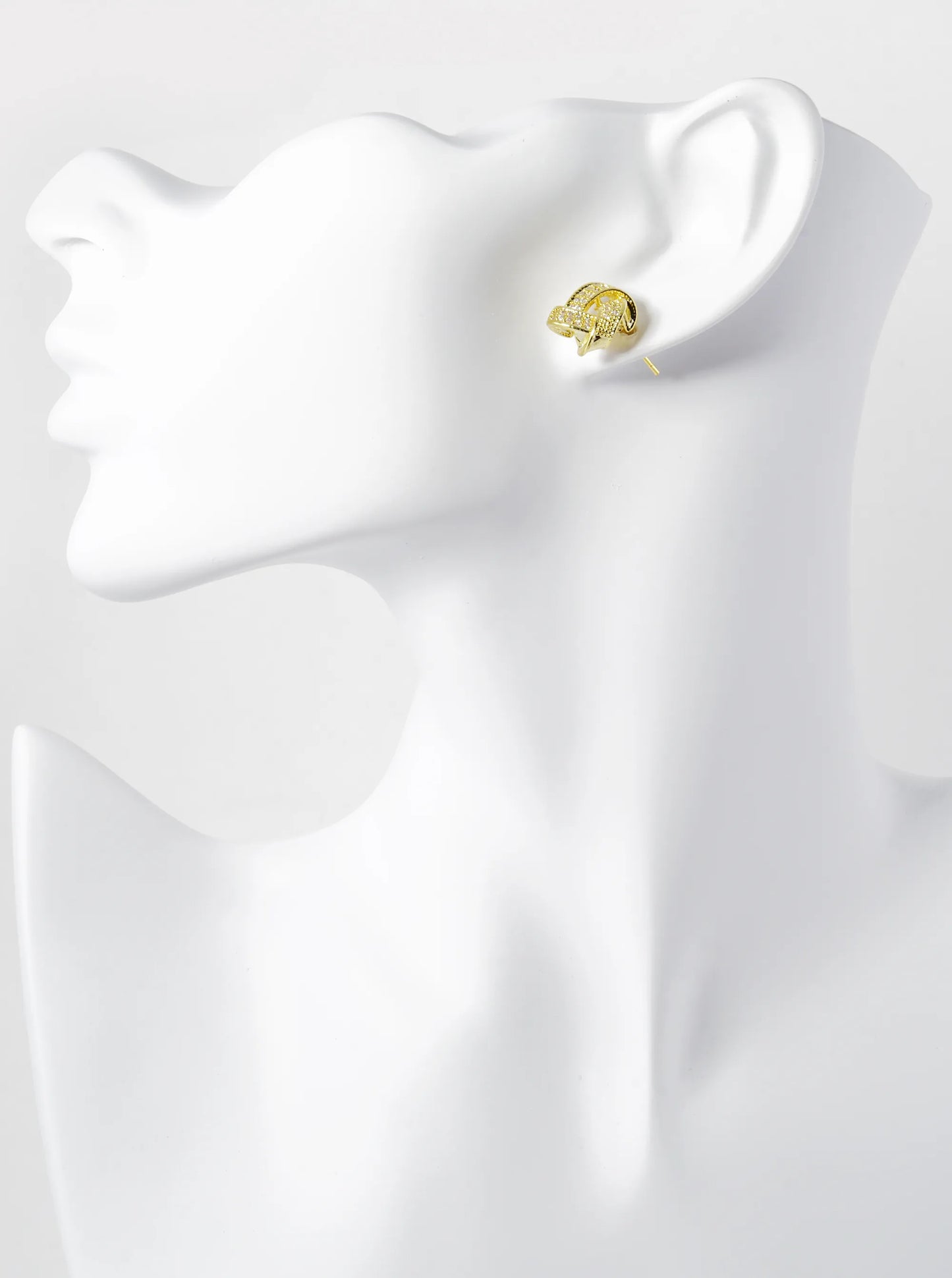 Gold Dipped Pave Set Cubic Zirconia 13mm Triangle Knot Stud Earrings