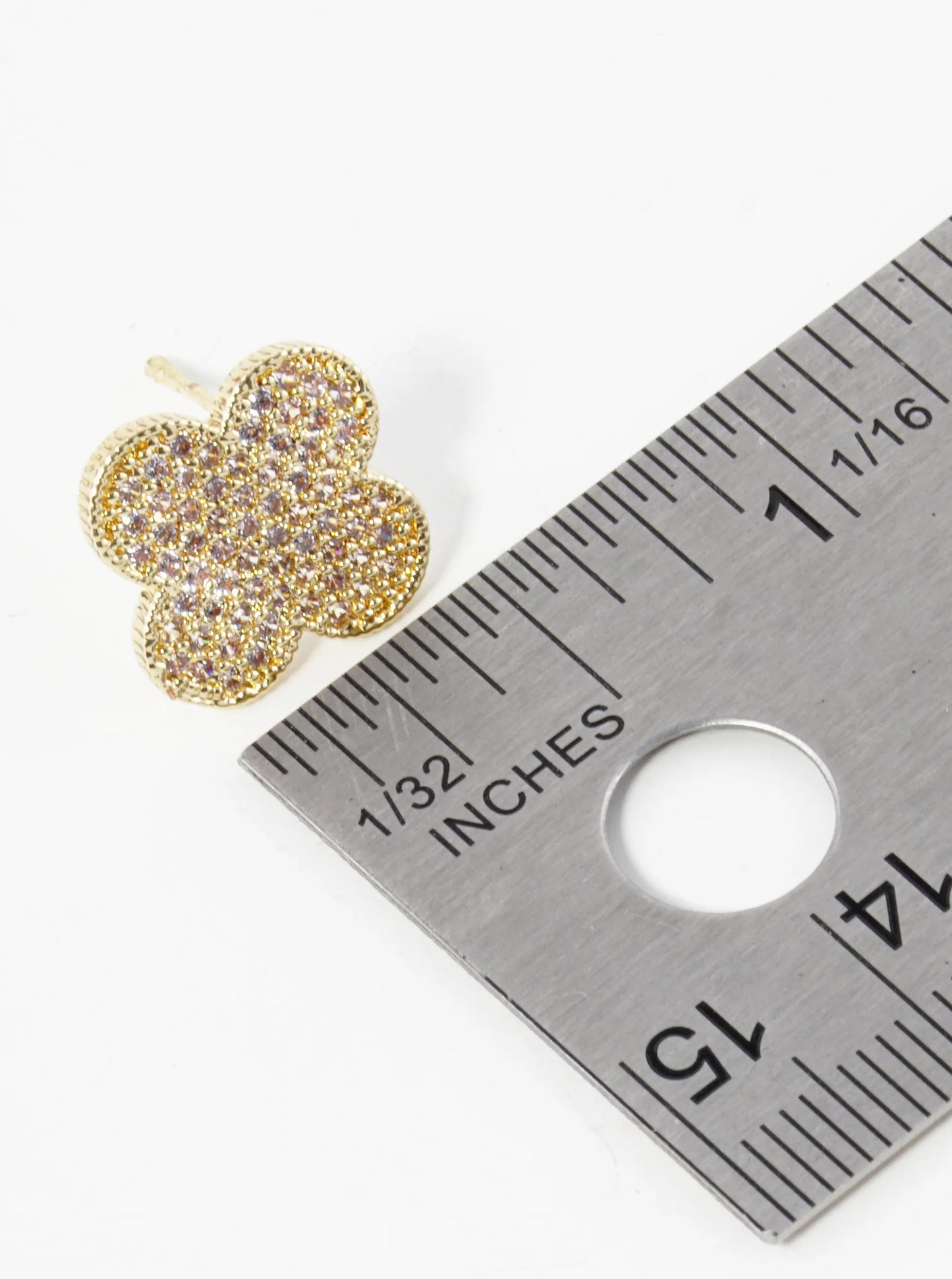Gold Dipped Pave Set Cubic Zirconia 15mm Quatrefoil Stud Earrings